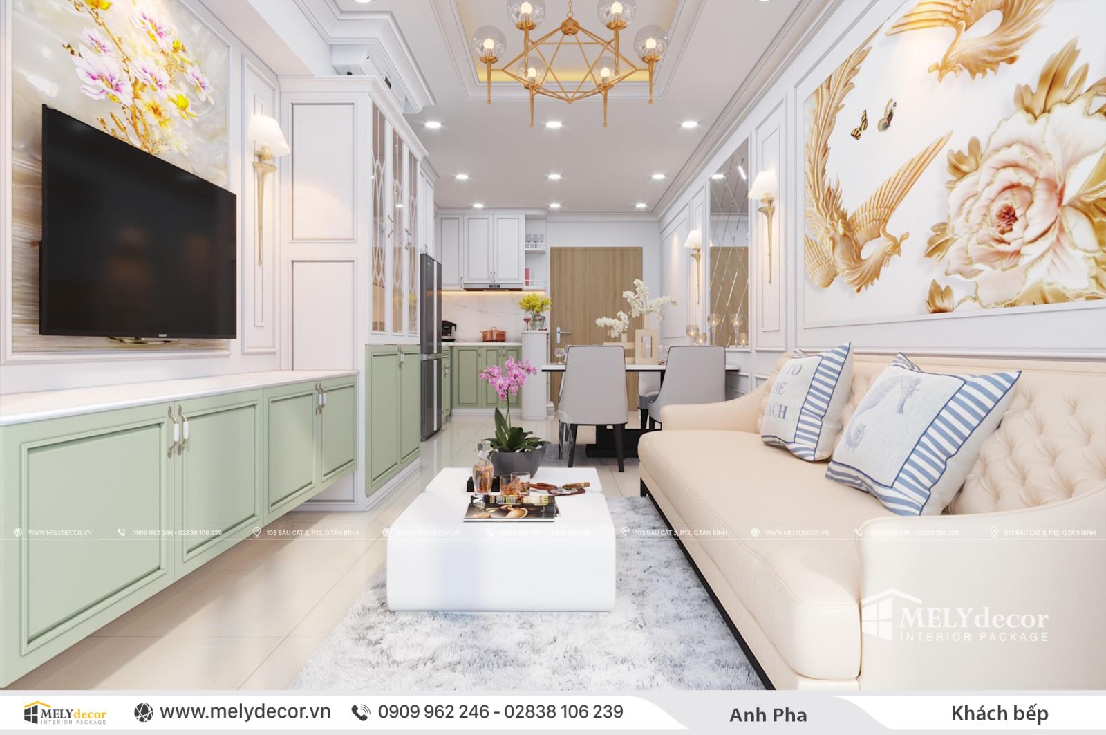 Mẫu thiết kế nội thất căn 71m2 Emerald Celadon City sang trọng trong phong cách tân cổ điển